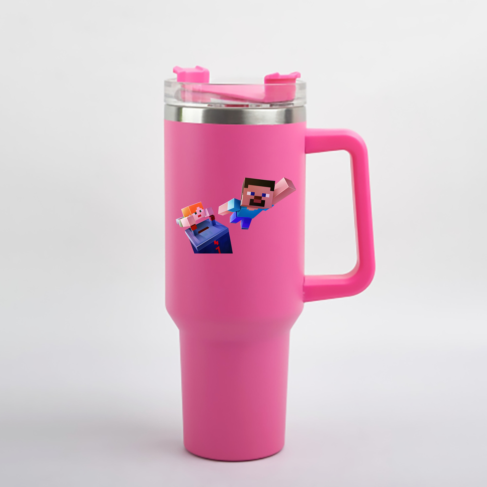 （画像用） マインクラフト ブロックの世界 Minecraft MC Block world 1200mL車用タンブラー - クリスタルステッカー（プラスチックストロー付き）